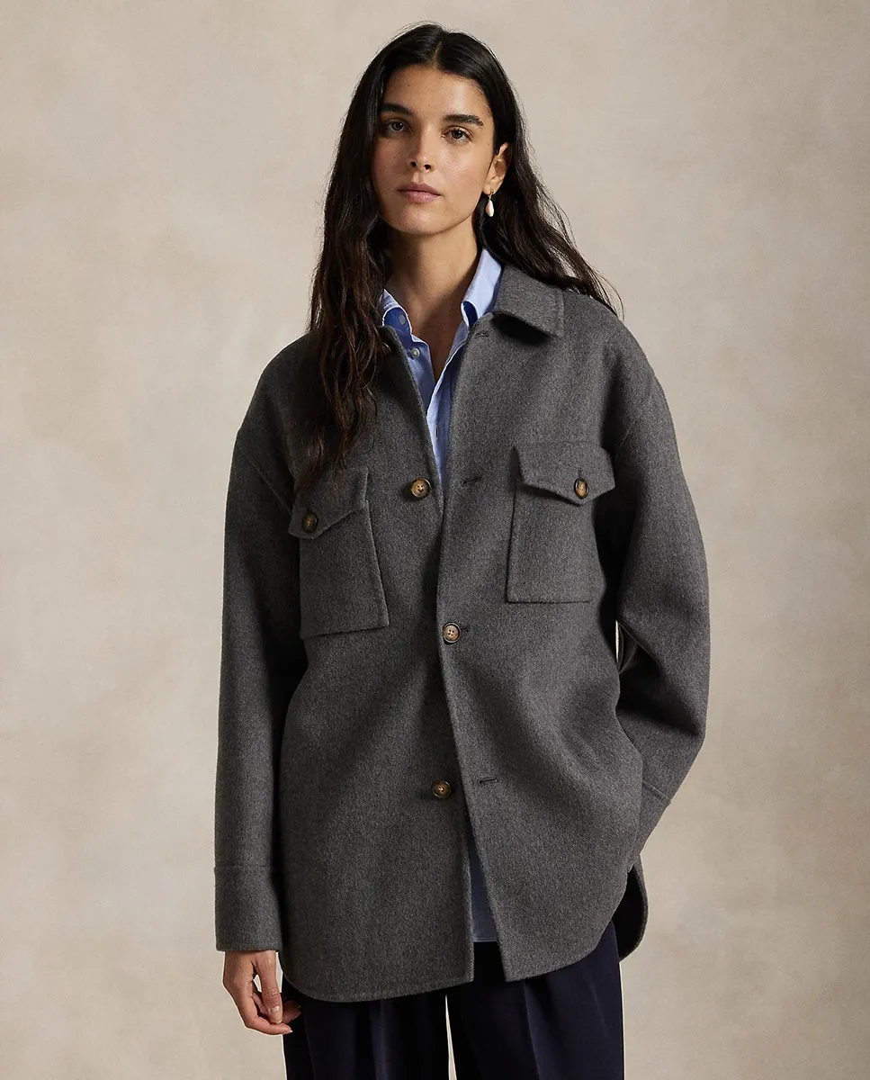 

Женская рубашечная куртка из двусторонней шерсти Polo Ralph Lauren, темно-серый