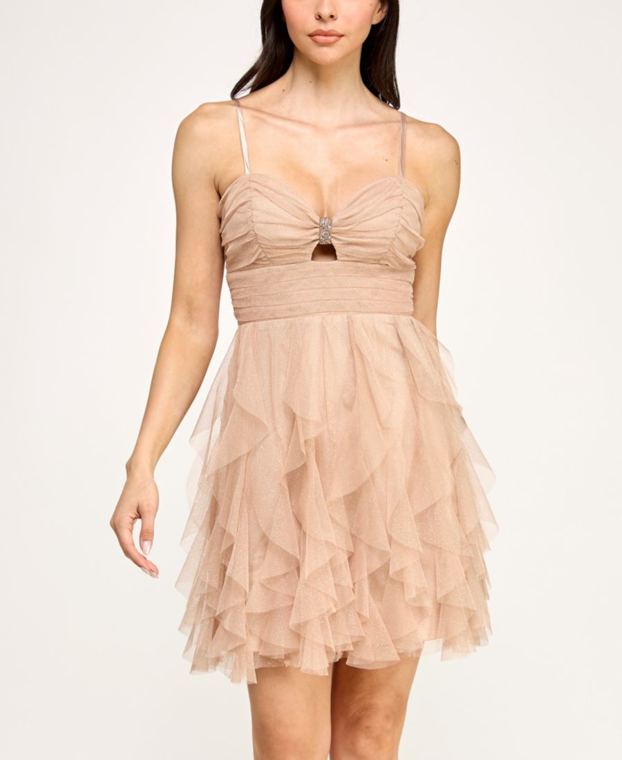 

Детское платье без рукавов с блестками, сетчатой оборкой и оборками pear culture, Antique Gold