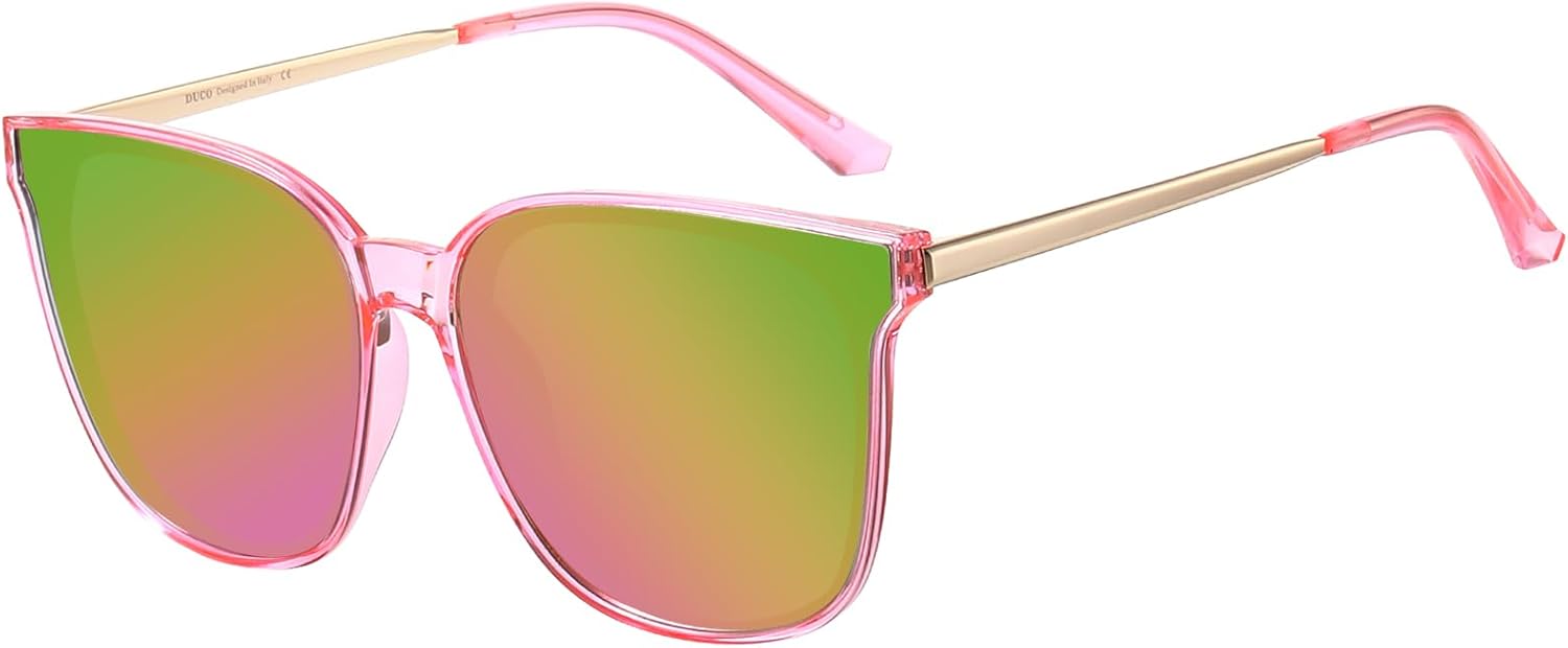 

Женские солнцезащитные очки DUCO Oversized Polarized Sunglasses Trendy Mirrored Shades Retro Round Vintage Light Weight UV400 Sun Glasses W016, 07- Pink Frame Colorful Lens