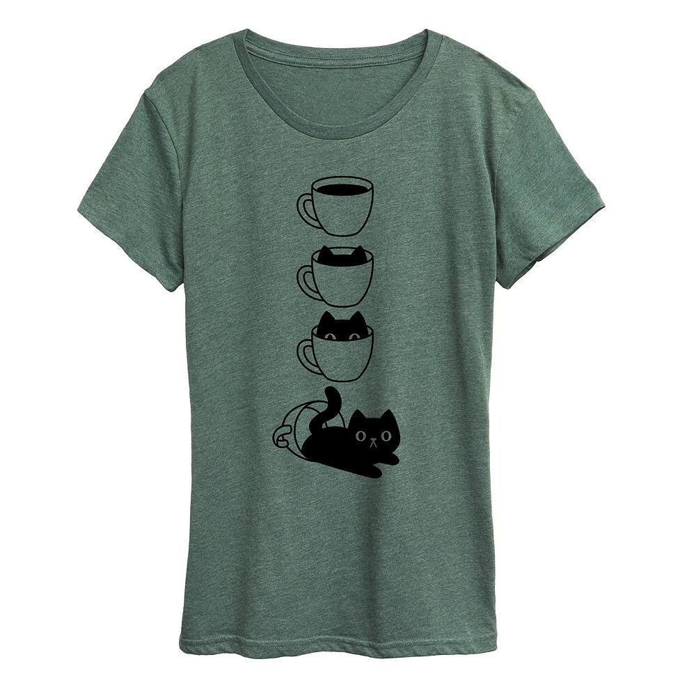 

Женская футболка с рисунком Cat Coffee Cup Licensed Character, цвет Heather Green