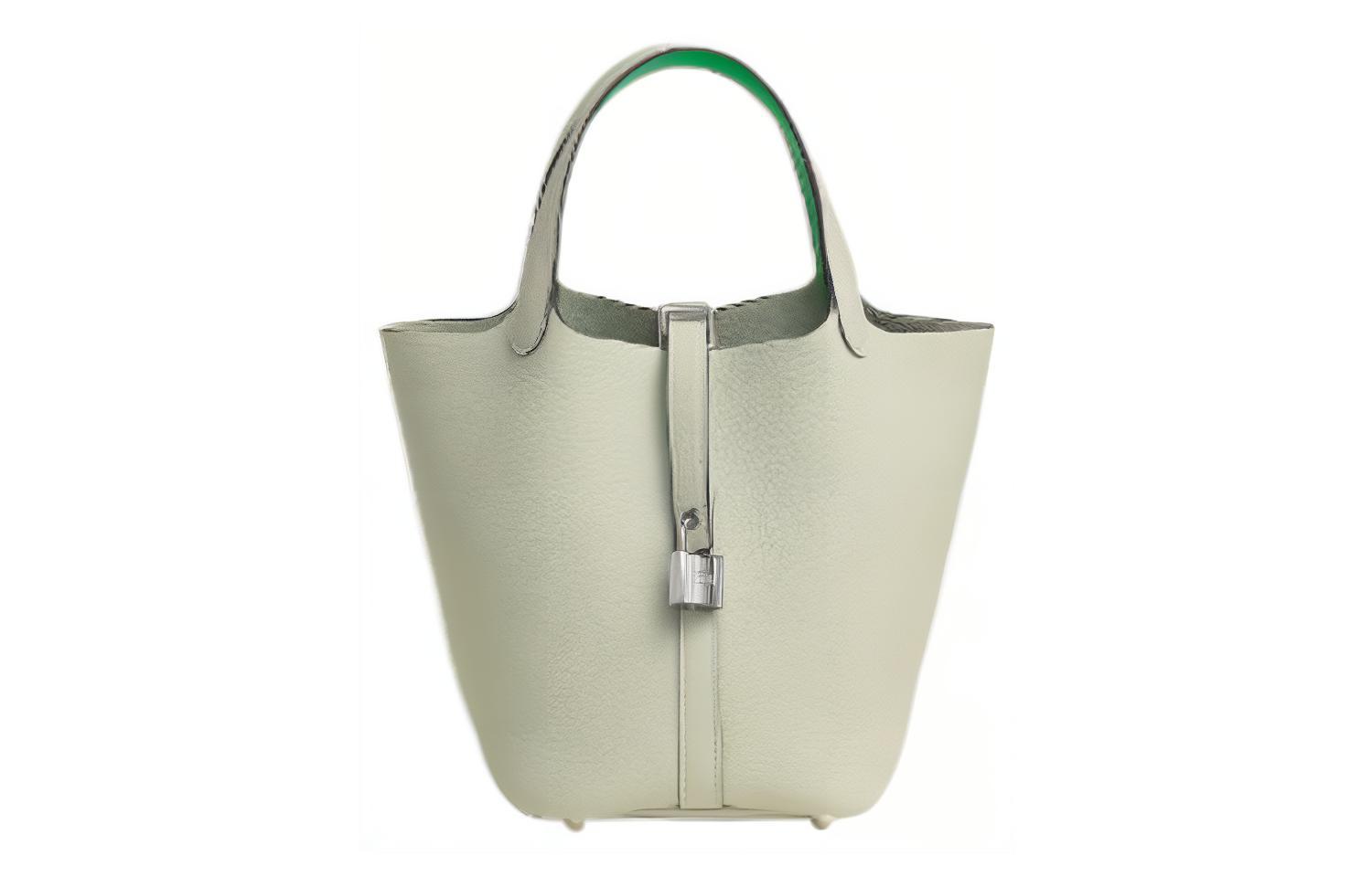 

HERMES Сумка-корзина Taurillon Clemence из кожи с замком Picotin Lock, женская, серо-зеленая