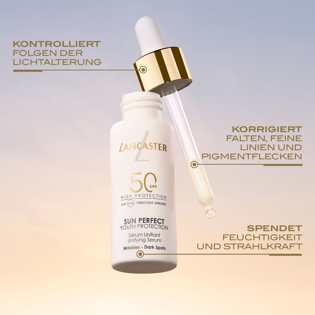 Солнцезащитный крем sun perfect infinite glow sun perfect unifying serum spf50 Lancaster, объем 30 мл — фото 3