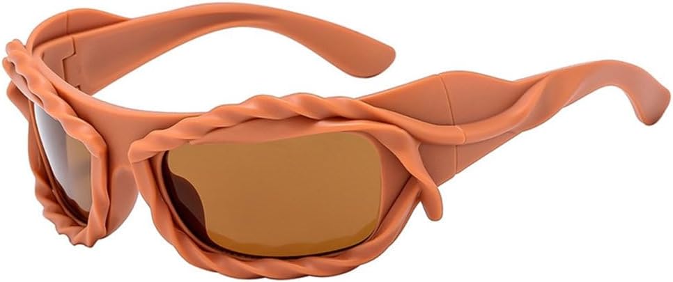 

Уникальные солнцезащитные очки в стиле хип-хоп для женщин и мужчин, спортивные солнцезащитные очки с витой формой, женские праздничные очки, серебристые ретро-очки MTZJH, Coffee Tea