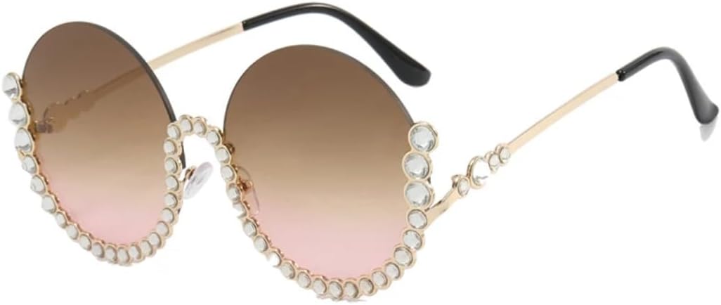 

Модные солнцезащитные очки с металлическими дужками и круглой оправой, украшенные стразами, для женщин и мужчин, роскошные, для путешествий и вечеринок, с защитой от УФ-излучения UV400 TKKTLLT, Gold Tea Pink