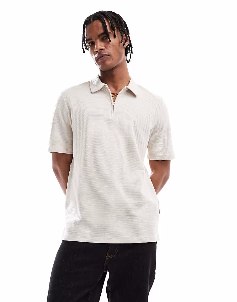 

Текстурное поло на молнии Jack & Jones бежевого цвета