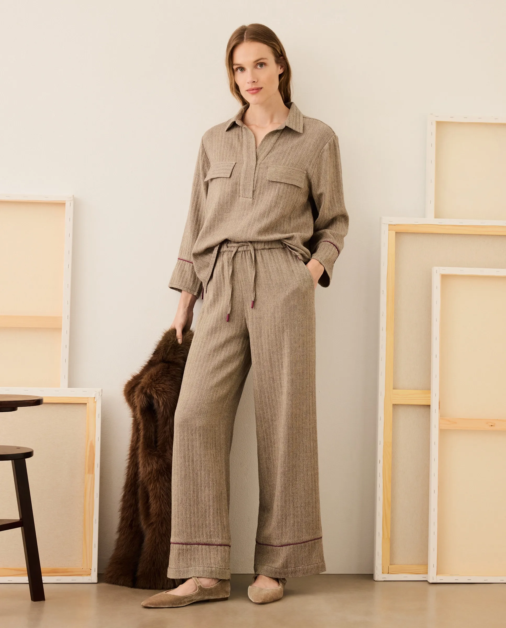 

Женские брюки с рисунком «елочка» Stella Rittwagen, песочный