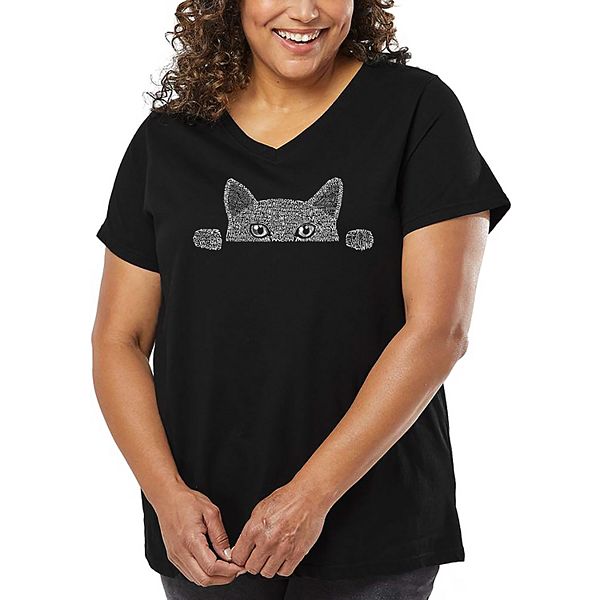 

Женская футболка plus size с принтом и V-образным вырезом - Peeking Cat La Pop Art, Black, Черный, Женская футболка plus size с принтом и V-образным вырезом - Peeking Cat La Pop Art, Black