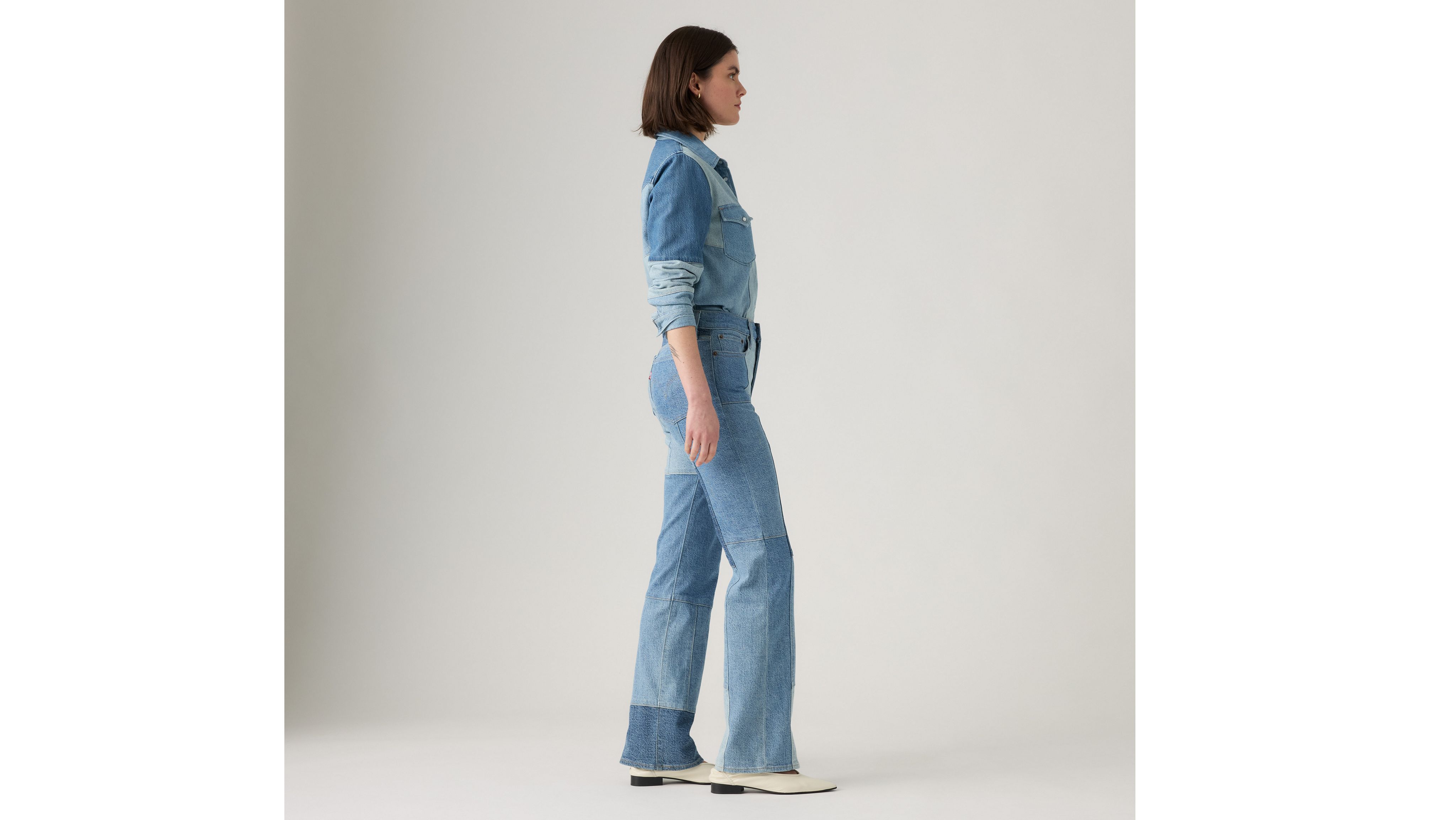 Женские джинсы Wedgie Bootcut в стиле пэчворк Levi's, Denim On Denim - Multi-Color — фото 4