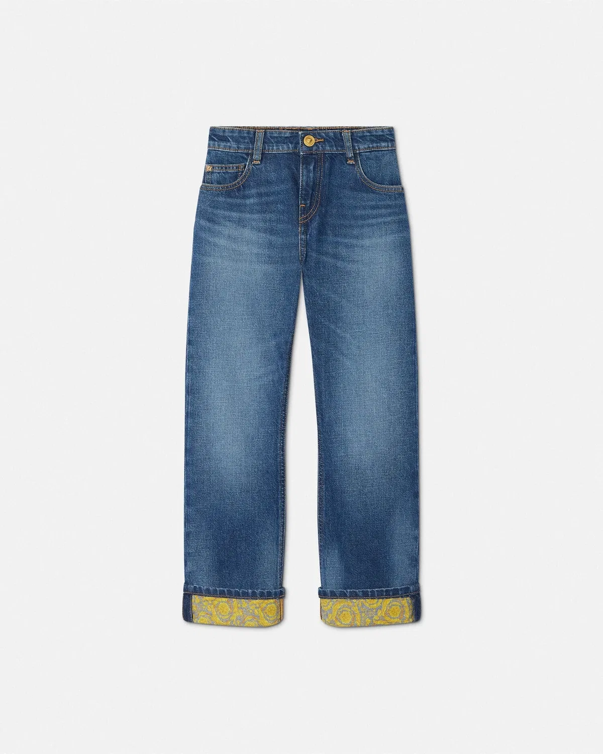 Детские джинсы с узором Barocco VERSACE, синий