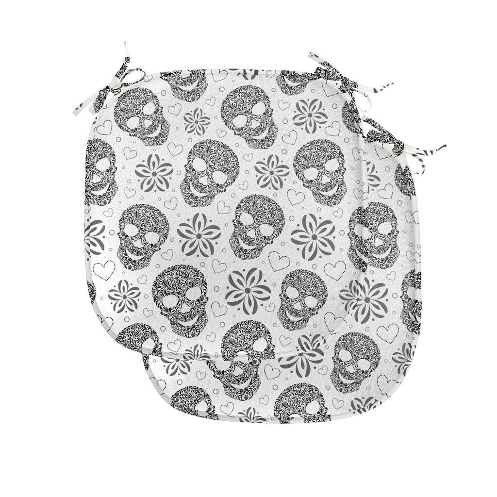 

Подушки на обеденный стул ABAKUHAUS Skull, абстрактные черепа, декоративная водонепроницаемая подушка с ремнями для кухонных сидений, 40 см x 40 см — упаковка из 2 шт., белый и черный