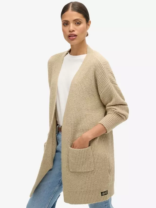 

Кардиган Superdry Essential Long Knit Wool Blend, цвет fudge brown