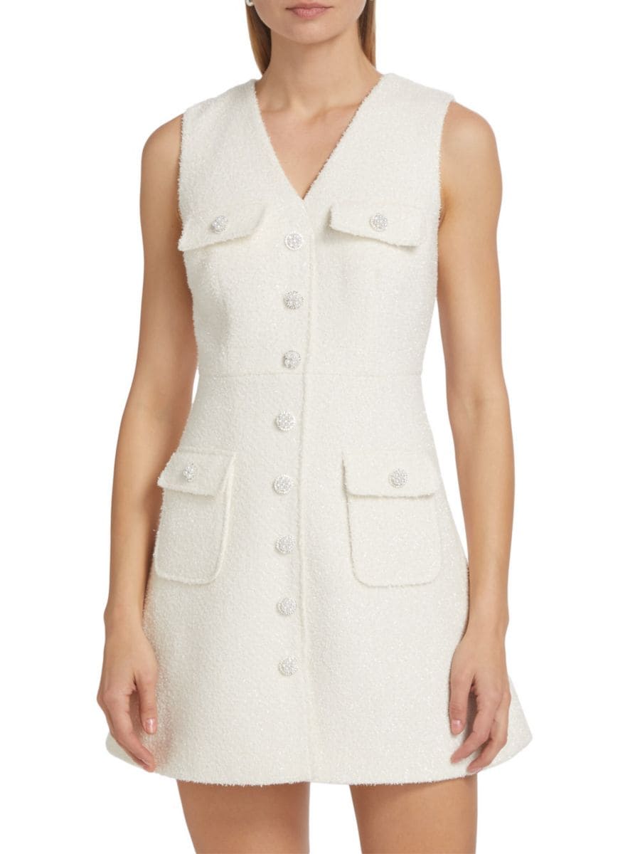 

Мини-платье из букле с V-образным вырезом Self-Portrait, кремовый