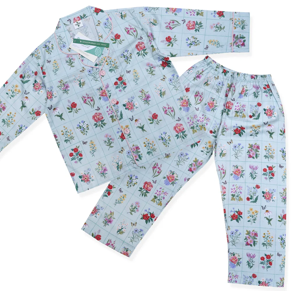 Детский комплект пижамы с длинным рукавом Tencel Modal Cozy Flower мятного цвета от Irusida