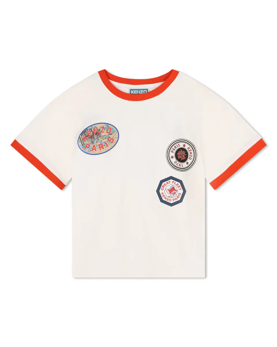 

Хлопковая футболка для мальчика с контрастной отделкой Kenzo Kids, цвет Crudo