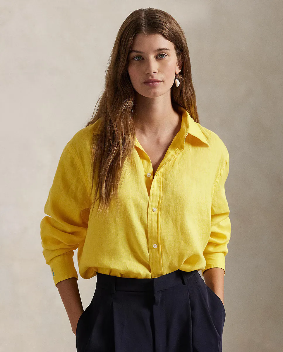

Женская льняная рубашка с длинными рукавами Polo Ralph Lauren, желтый