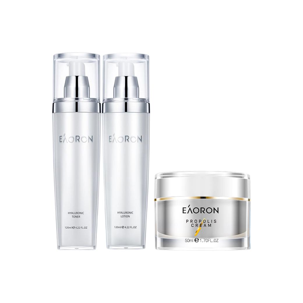 

Набор для ухода за кожей Dewy Toner Lotion, увлажняющий, 120мл+120мл+50мл Eaoron, three-piece set: hyaluronic water 120ml+dewy lotion 120ml+bee venom face cream 50ml