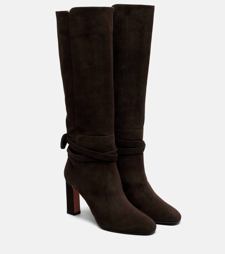 Ботинки Very Bow 85 до колена из замши Aquazzura, Charcoal