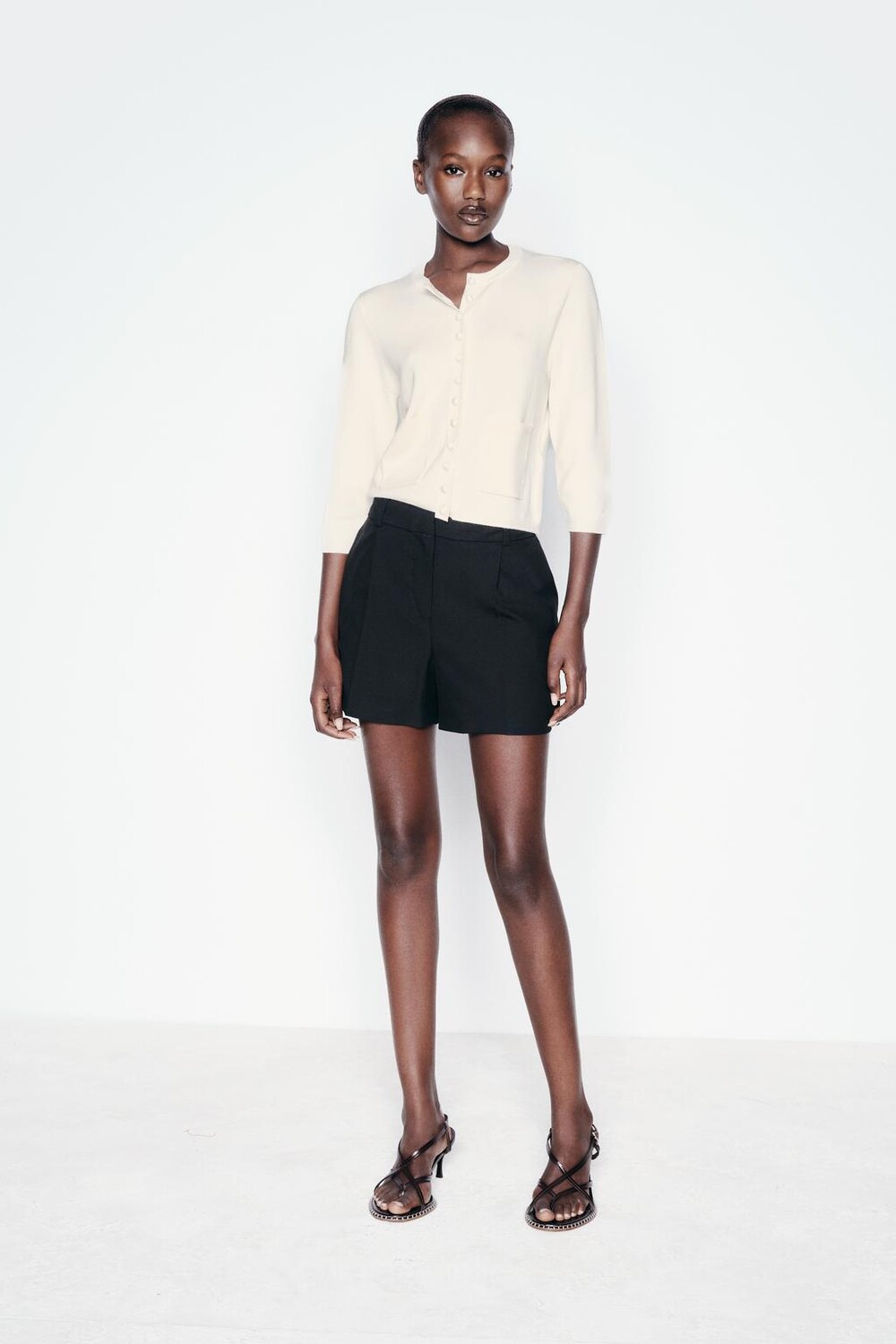 

Кардиган однотяжной вязки с рукавом 3/4 ZARA, кремовый