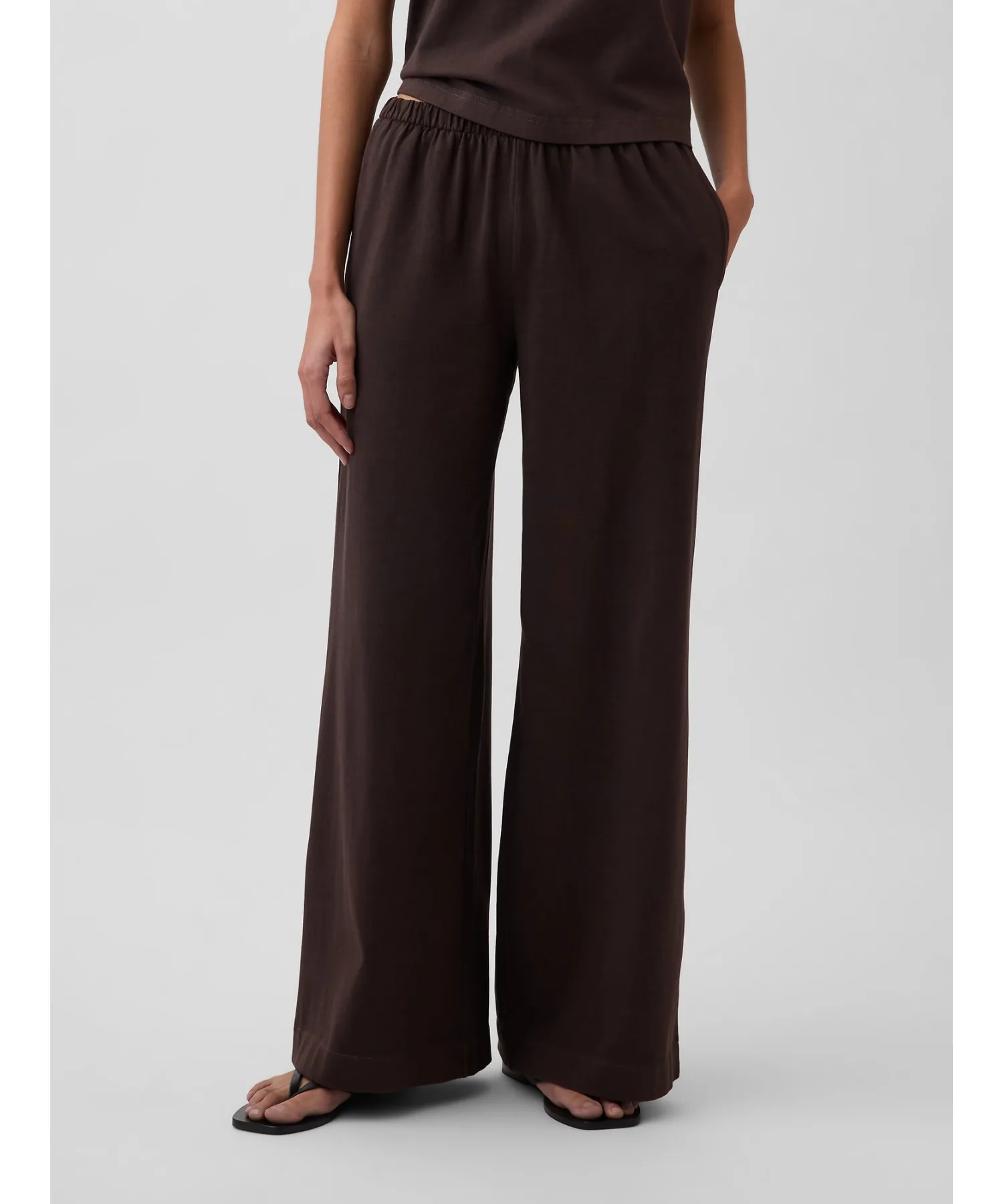 Женские широкие брюки из хлопка Heavyweight Easy Waist Wide Pants GAP коричневые