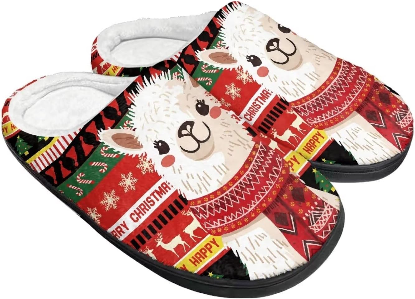 

Праздничные рождественские тапочки для дома и улицы, тапочки, хлопковые тапочки для женщин и мужчин, пушистые зимние тапочки Buxolandt, Christmas Alpaca Print