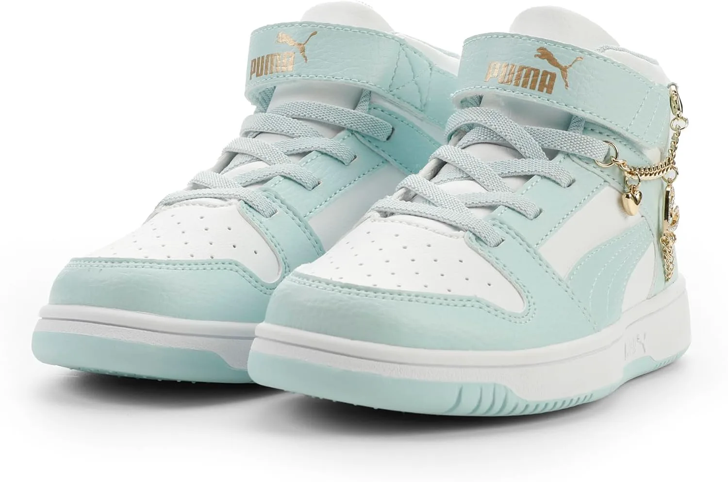 Кроссовки PUMA для детей Rebound Layup Mid на липучках, белый/золотой