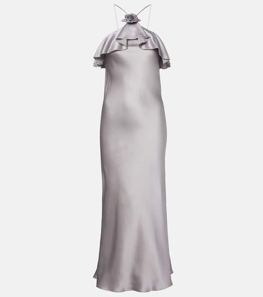 

Платье-комбинация из шелкового сатина с цветочной аппликацией Rodarte, Gray