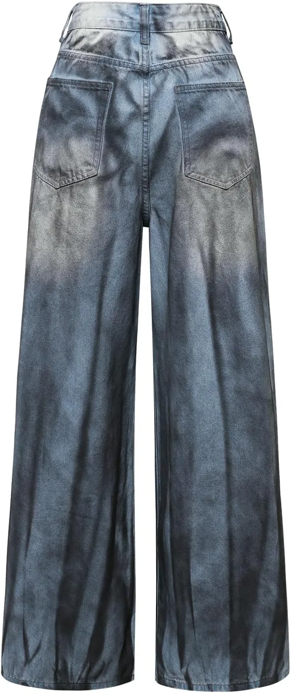 Женские джинсы High-Waisted Distressed Wide-Leg с потертостями и рваными деталями — фото 2