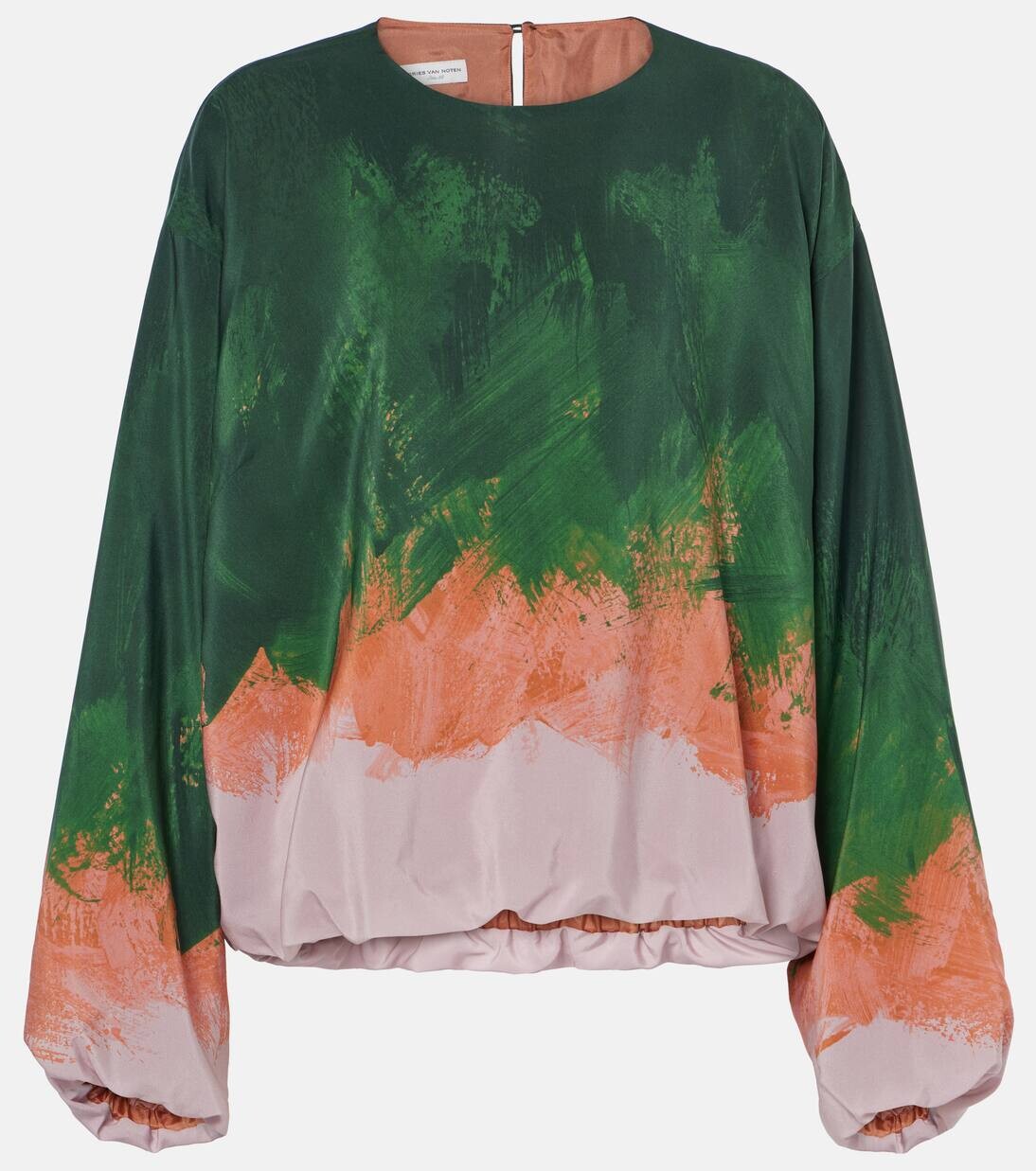 

Топ из смесового шелка с эффектом омбре Dries Van Noten, зеленый