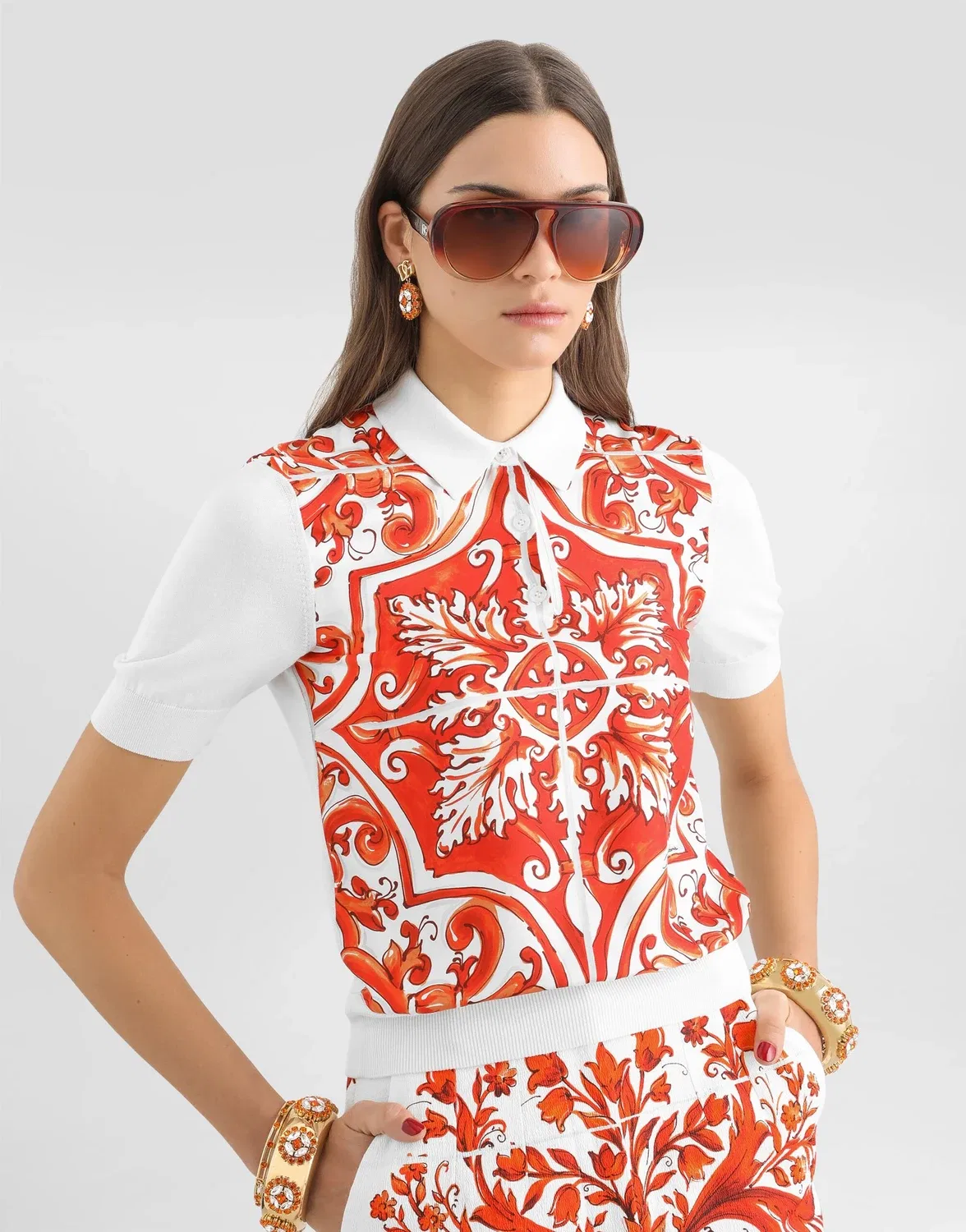 Шелковый пуловер с марокканским принтом Dolce & Gabbana, бежевый — фото 4