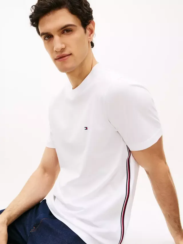 Хлопковая футболка стандартного кроя с логотипом Global Stripe Tommy Hilfiger, White — фото 4
