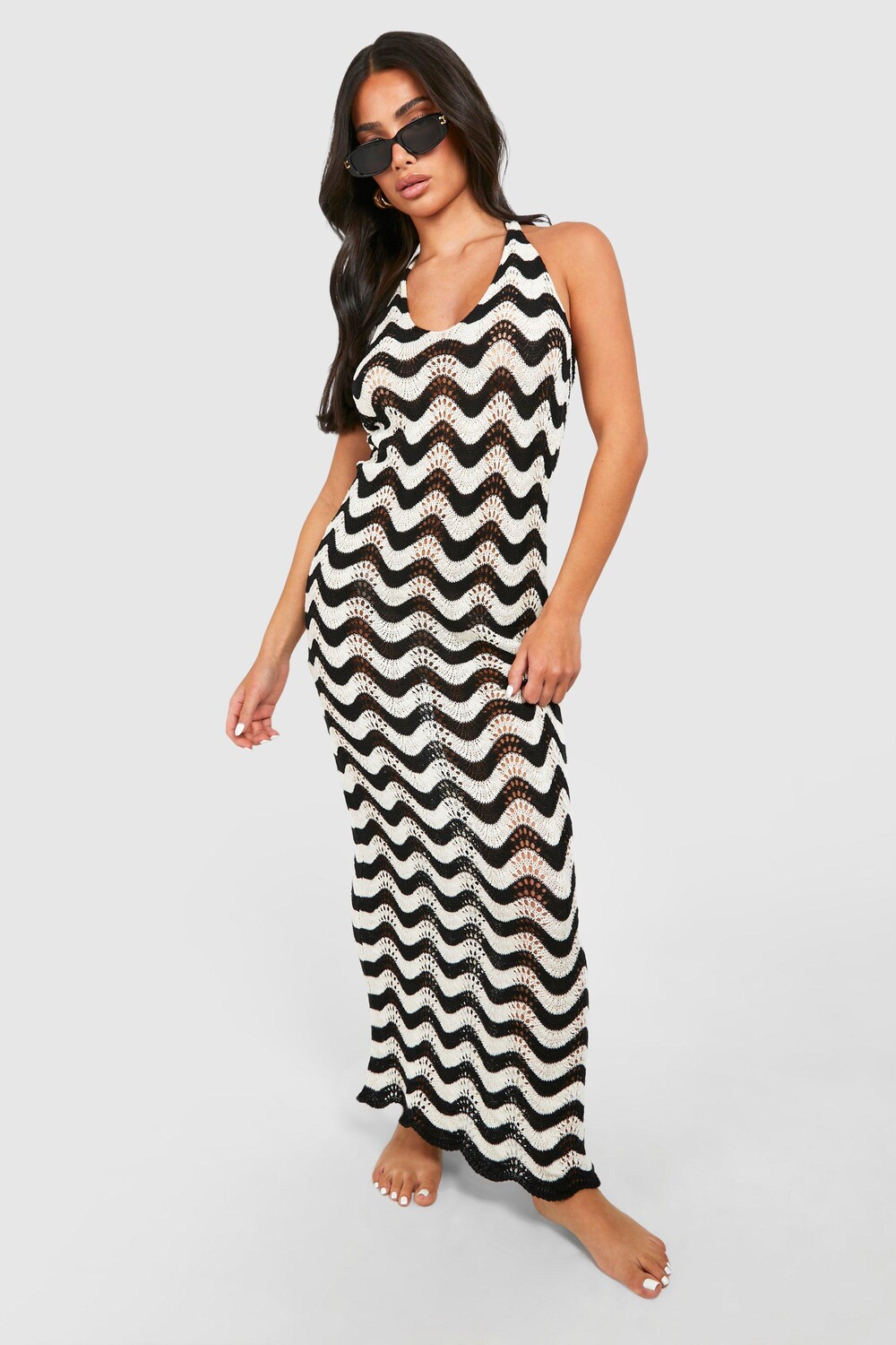 

Вязаное платье макси с вырезом через шею Petite boohoo, экрю