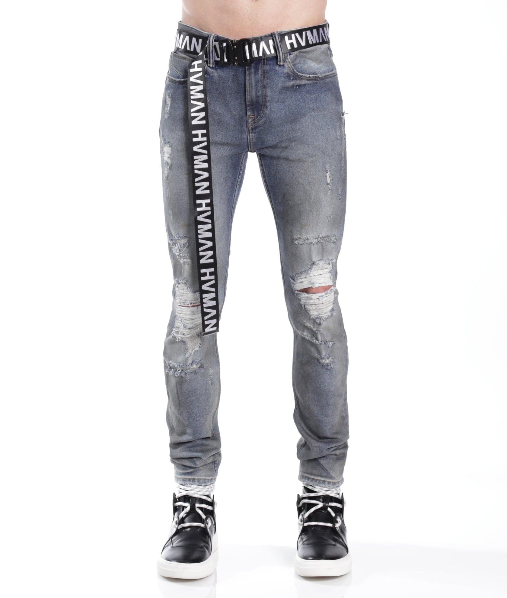 

Джинсы Strat Super Skinny Fit с черным поясом из сплава HVMAN