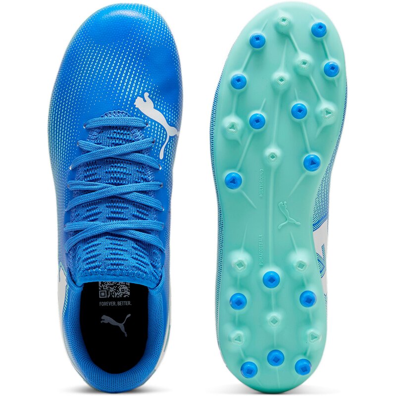 Футбольные бутсы для игры на хард Future 7 Play MG JR Puma, цвет hyperlink blue-mint-puma white — фото 2