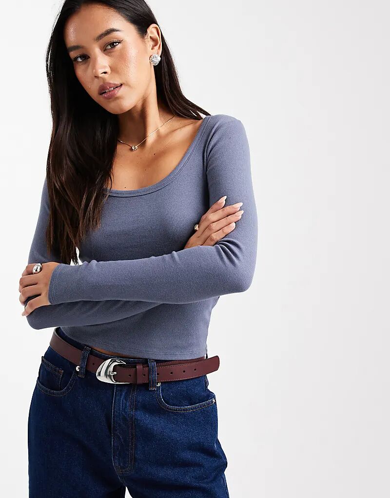 

Лонгслив Hollister с длинными рукавами и квадратным вырезом, средне-голубой