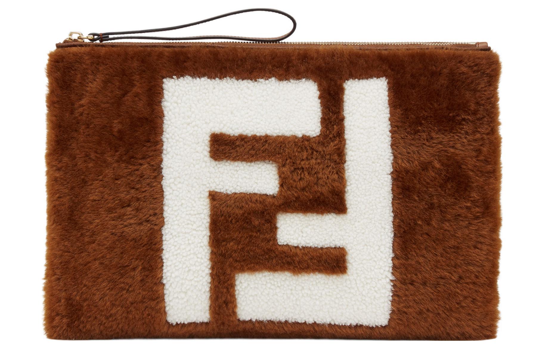 

Футболка из овчины в сочетании с телячьей кожей, большая, женская, коричневая FENDI