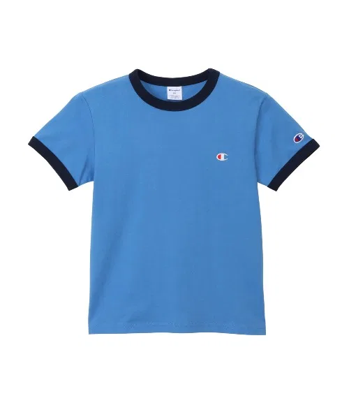 Детская футболка Champion RINGER SHORT SLEEVE с логотипом светло-голубая