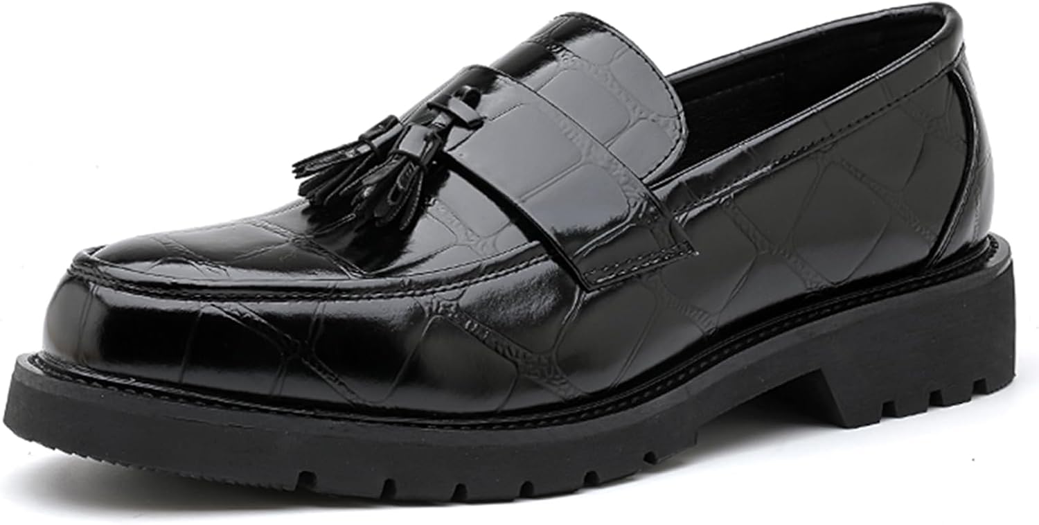 

Мужские лоферы с кисточками из лакированной кожи, ретро-принт, с противоскользящей подошвой, без шнурков, деловые, модные, для вечеринок, свадеб и работы Ghibhna, черный