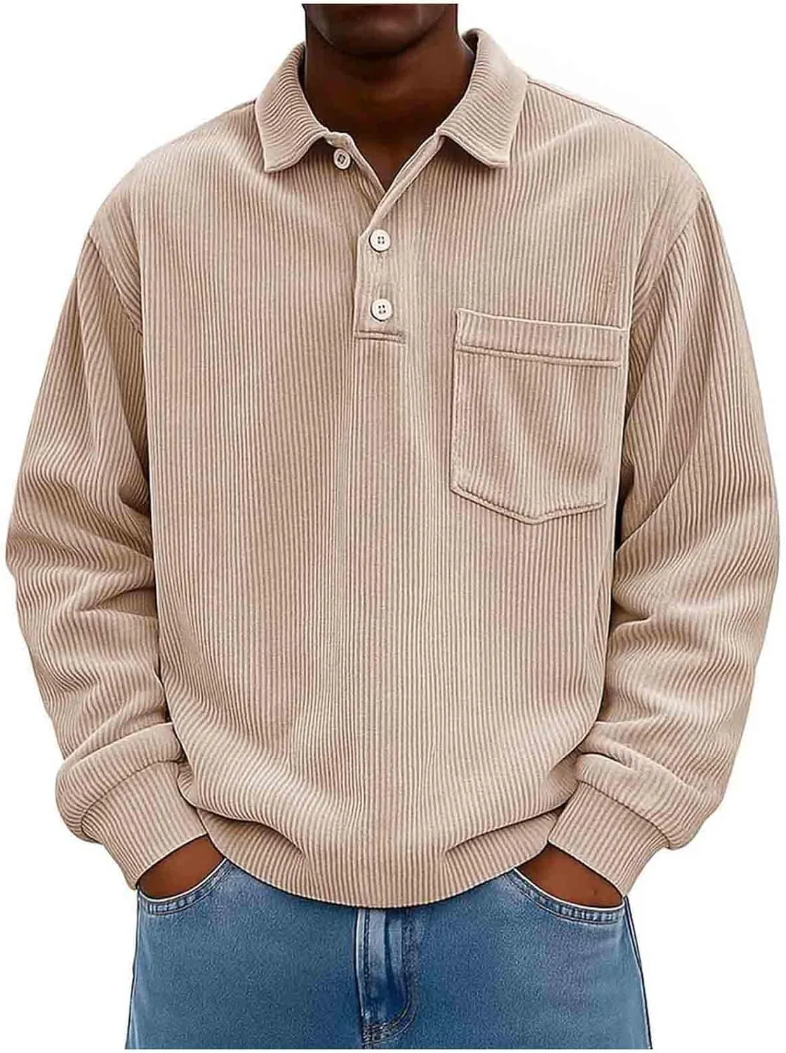 

Коричневый лонгслив для мужчин Vintage Corduroy Polo Shirt