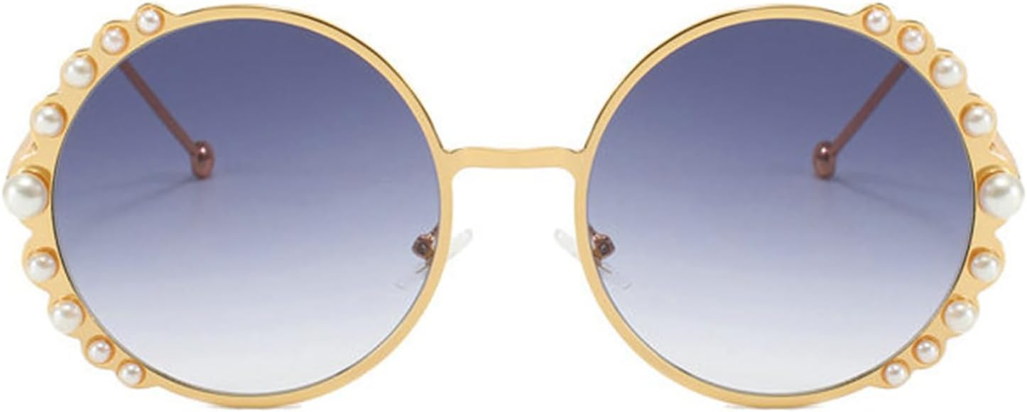 

Женские солнцезащитные очки Helena с блестящими стразами, в стиле ретро, ​​с бриллиантами, увеличенного размера, круглые, с УФ-защитой UV400, для вечеринок, с жемчужными линзами, Gold Gray