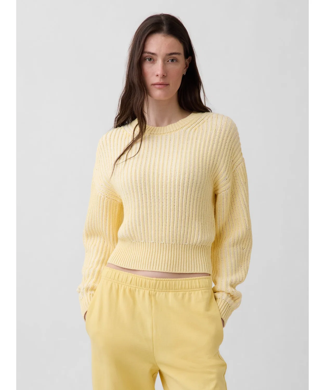 Свитер хлопковый Gap Barrel Sleeve Cropped желтый