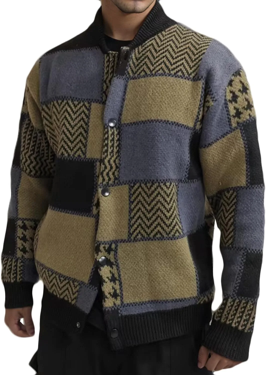 

Мужской кардиган Dgoopd в клетку с воротником-шалью и кабельной вязкой