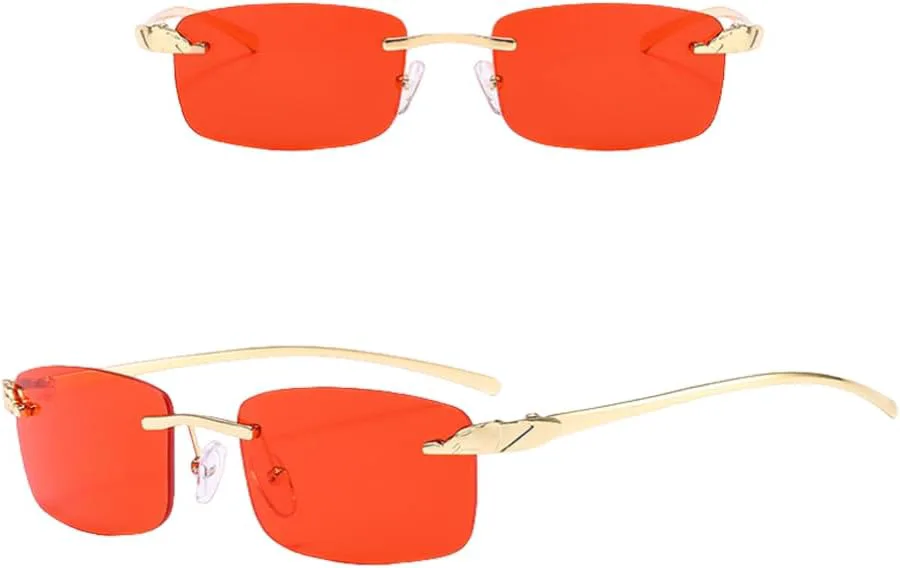 

Винтажные уникальные прямоугольные солнцезащитные очки без оправы для женщин, конфетные цвета, прозрачные линзы, мужские солнцезащитные очки VRTRFFTR, Golden Blue