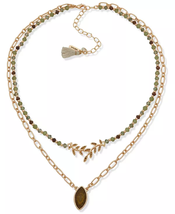 

Ожерелье с подвеской из двух рядов золотистого оттенка из смолы и стеклянных камней Lonna & Lilly, green