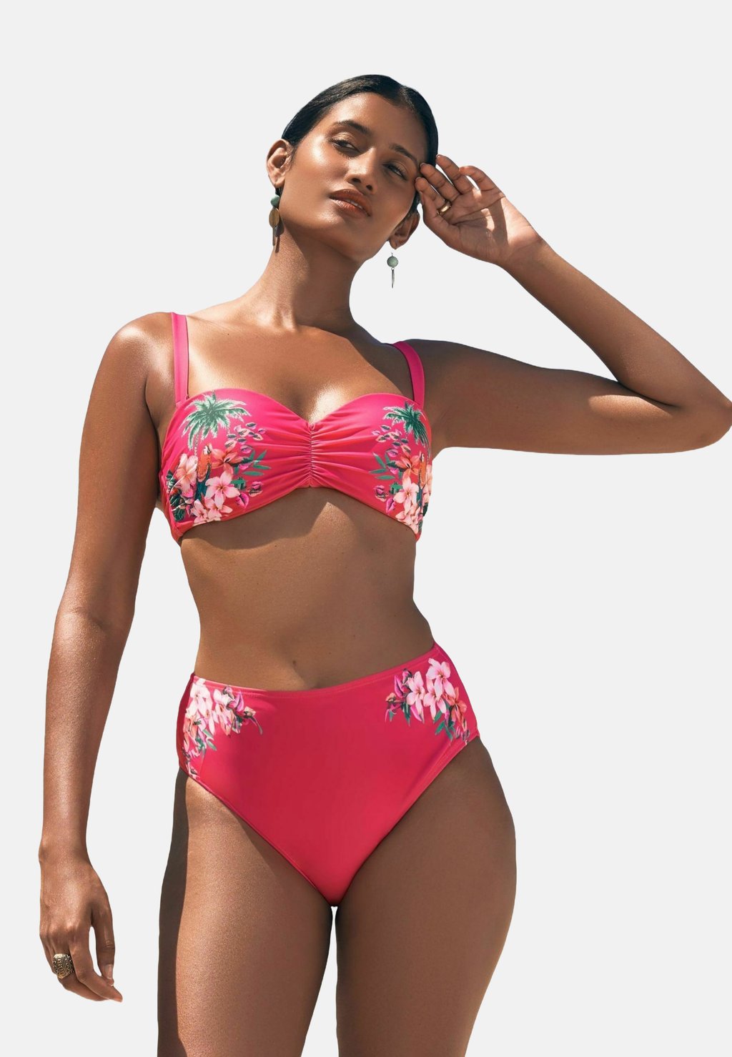 

Плавки бикини EMBROIDERED RUCHED HIGH WAIST Love & Roses, фуксия