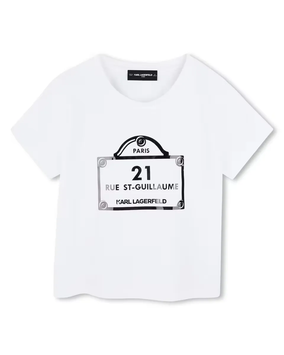 

Футболка для девочки из хлопка с короткими рукавами Karl Lagerfeld Kids, белый