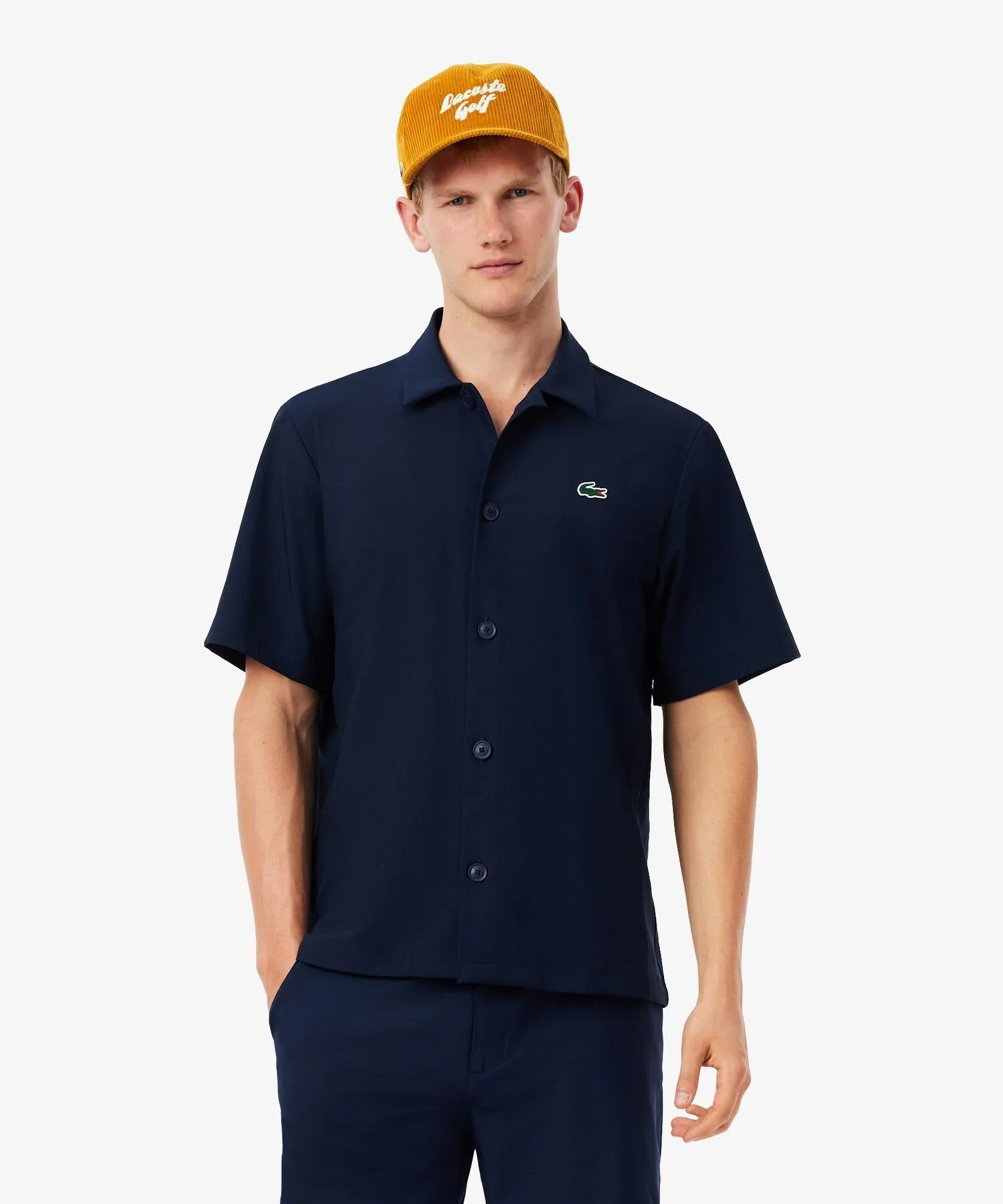 Унисекс рубашка поло LACOSTE Golf Ultra Dry с принтом тёмно-синяя — фото 2