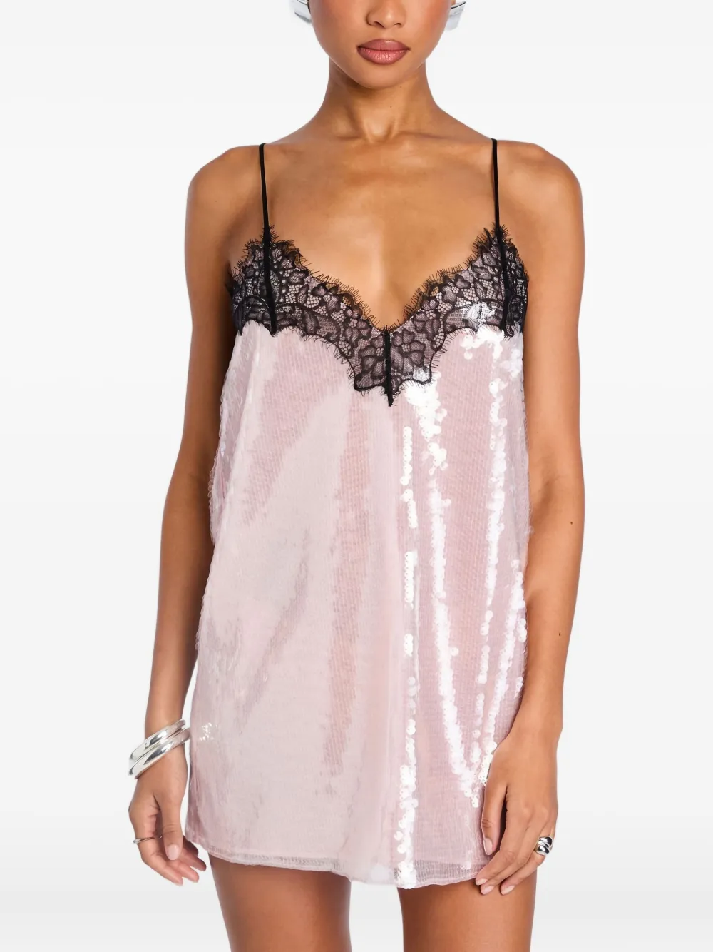 

Оливковое платье-комбинация с пайетками и кружевной отделкой Retrofete, розовый