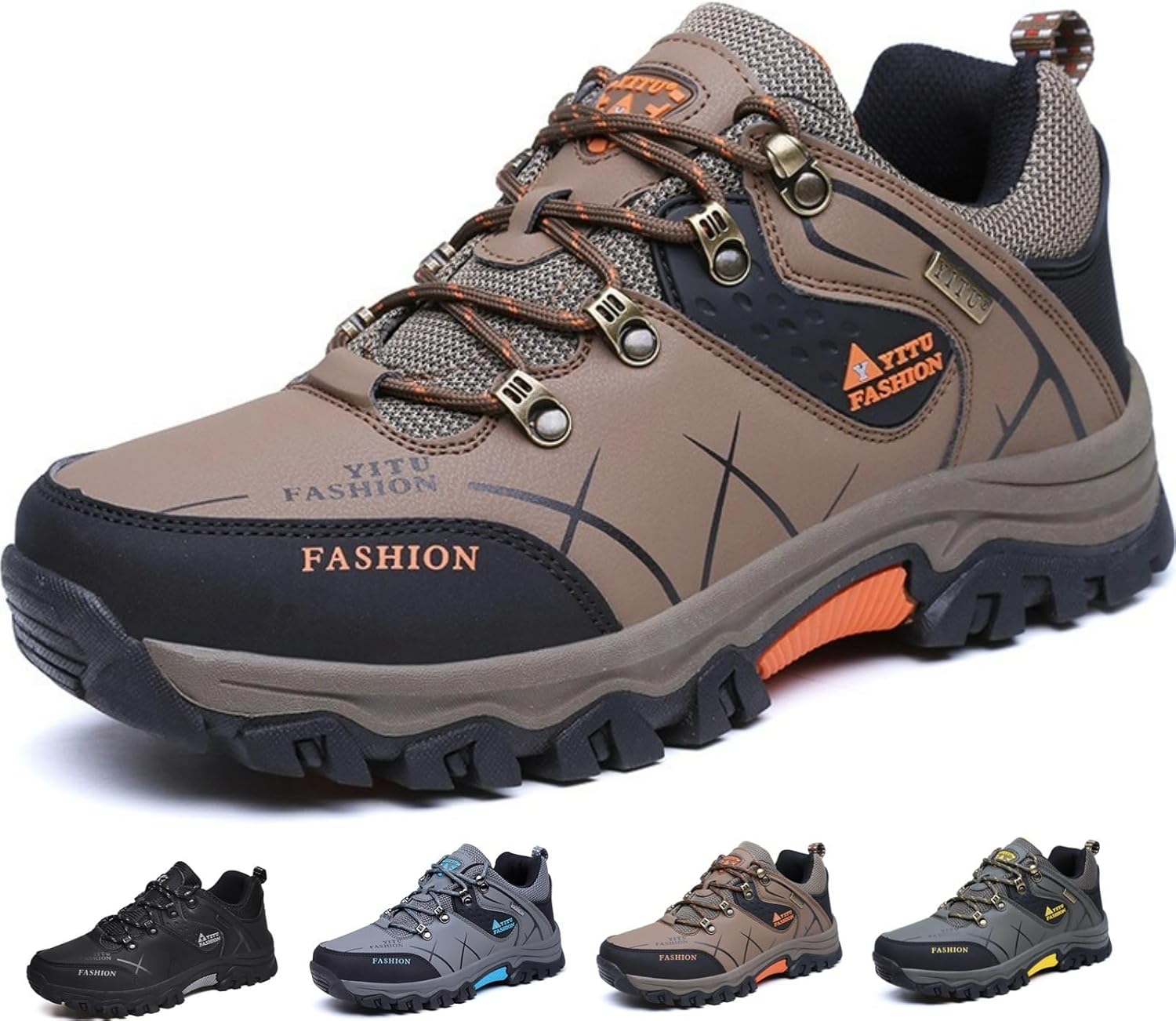 

Мужские походные ботинки водонепроницаемые из кожи, низкие кеды для ходьбы, комфортные, противоскользящие для активного отдыха, трекинга и кемпинга Macefil, хаки