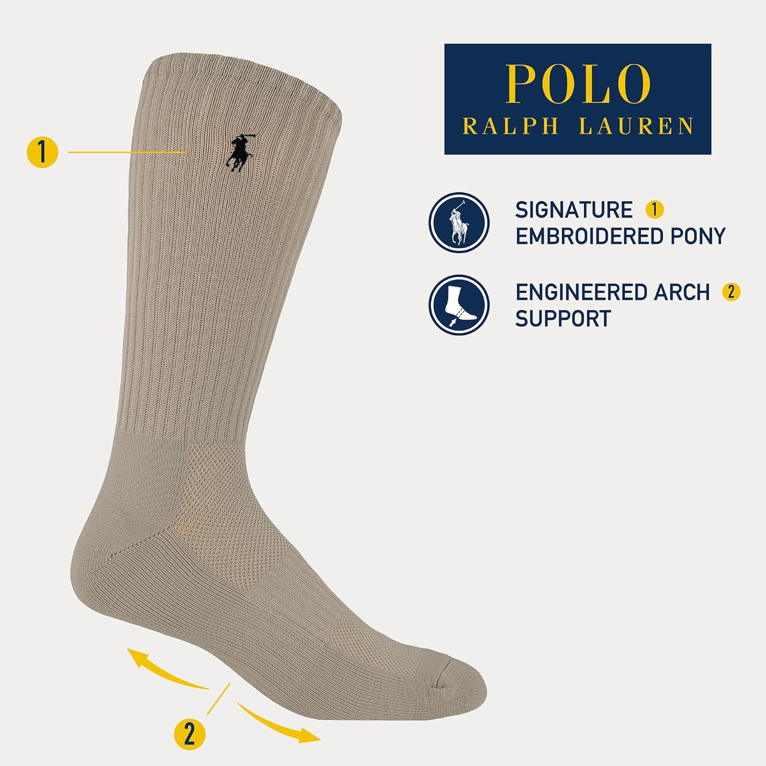 Мужские спортивные носки Polo Ralph Lauren Tech Athletic Crew - набор из 3 пар - спортивные, с амортизирующей поддержкой свода стопы, Black — фото 2