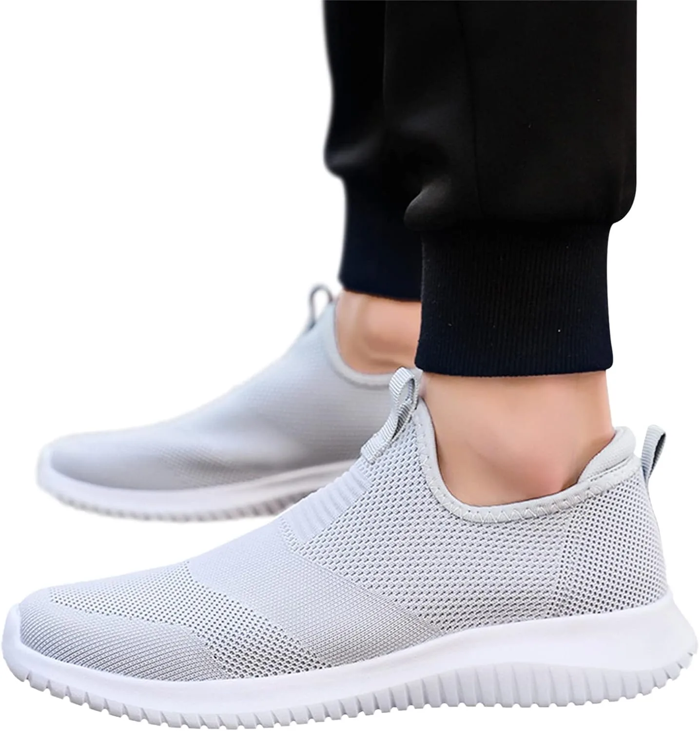 Мужские кроссовки в стиле Smart Casual, белые, без шнурков, легкие теннисные кроссовки на плоской подошве, легкие кроссовки из сетчатого материала Flyknit, дышащие, удобные, простой стиль, спортивная обувь Generisch — фото 2